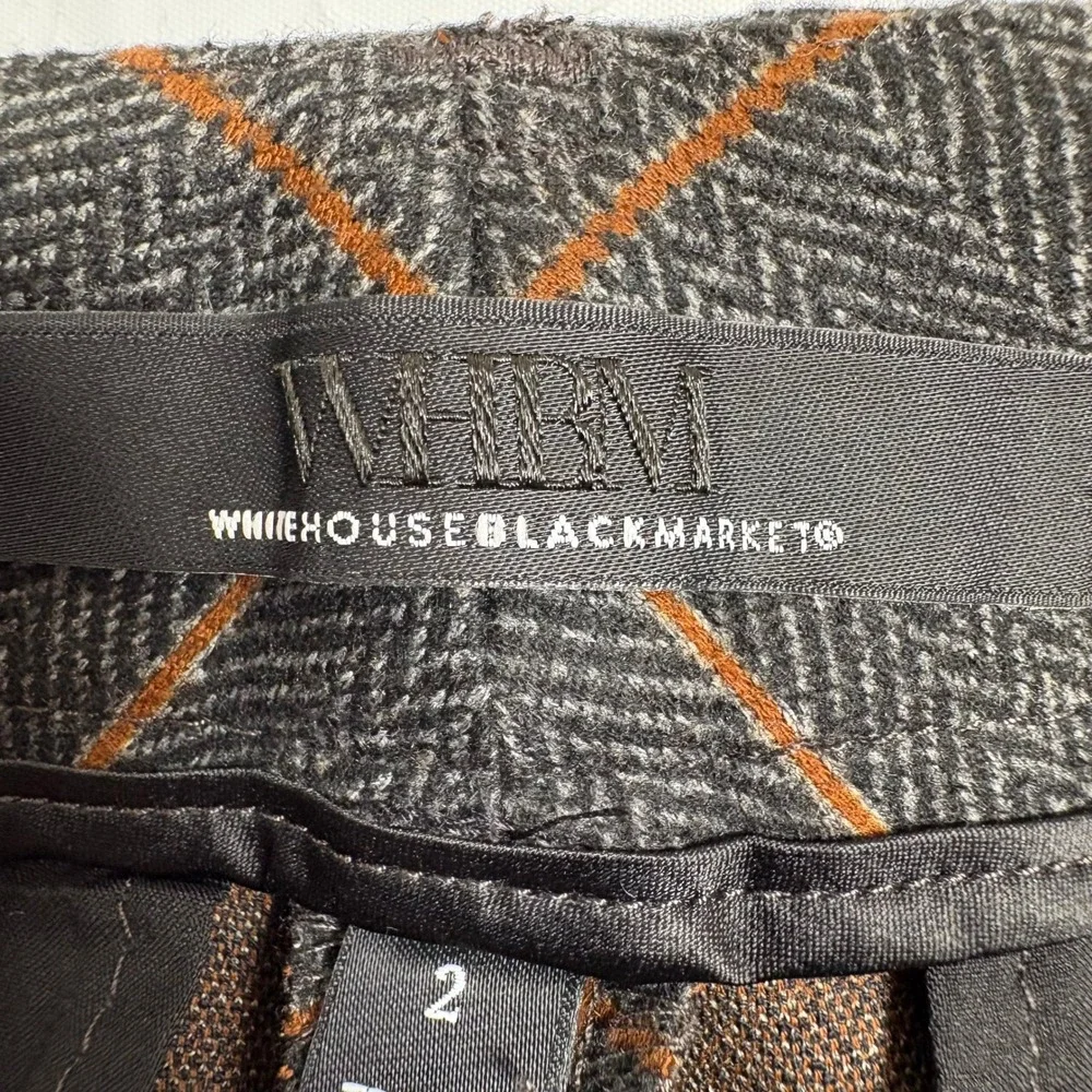 White House Black Market Elle Slim Herringbone Windowpane Pants Gray Rust 2 - Picture 4 of 12